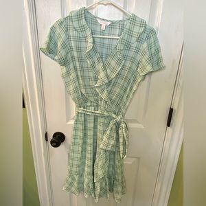 LC Lauren Conrad green plaid ruffle mini dress